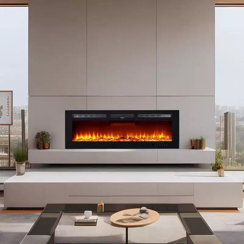 Caminetto Elettrico da 60 Pollici – Montaggio a Parete o Incasso, Riscaldatore 750W/1500W, 12 Colori Fiamma, Telecomando e Controllo Touch