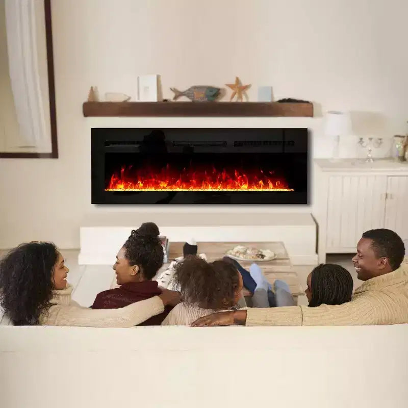 Caminetto Elettrico da 60 Pollici – Montaggio a Parete o Incasso, Riscaldatore 750W/1500W, 12 Colori Fiamma, Telecomando e Controllo Touch