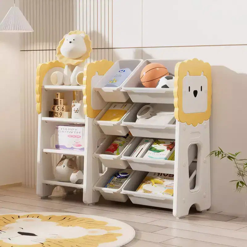 JVNOXK 33.4-inch Multi-Functional Children's Storage Rack, 4 tiers with 8 removable storage bins, ideal for children's rooms and nurseries, white