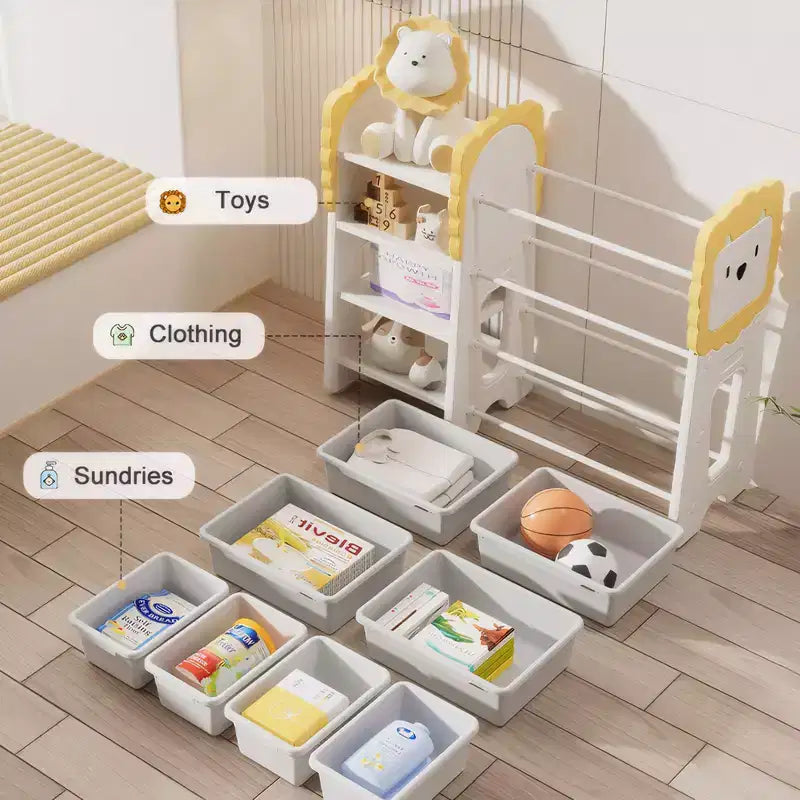 Organizzatore per giocattoli per bambini con 8 contenitori rimovibili, libreria a 4 livelli, bianco
