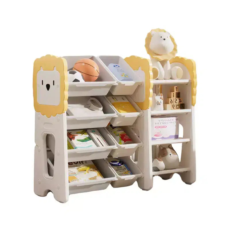 Organizzatore per giocattoli per bambini con 8 contenitori rimovibili, libreria a 4 livelli, bianco