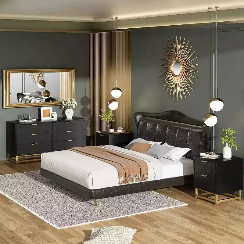 Comò a 6 cassetti con design geometrico e ripiano a giorno