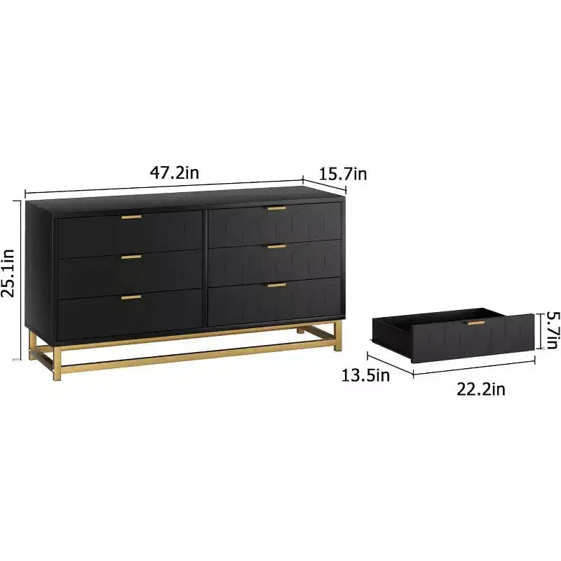 Comò a 6 cassetti con design geometrico e ripiano a giorno
