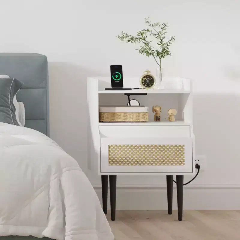 Set di 2 comodini in rattan con cassetto e ripiano aperto