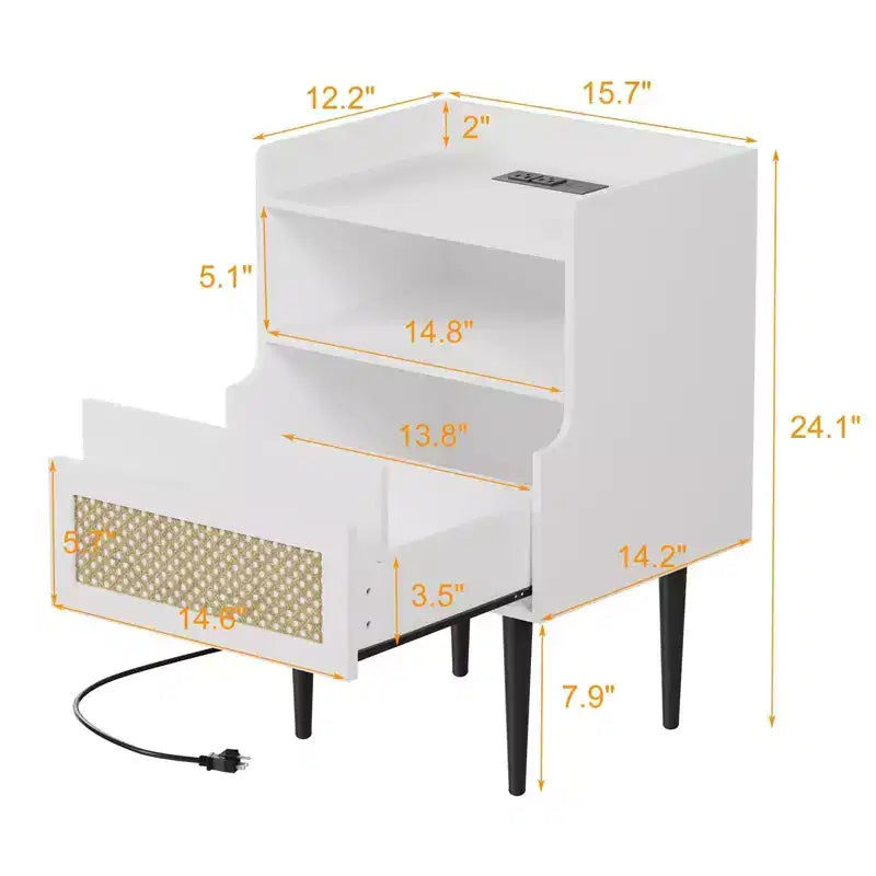 Set di 2 comodini in rattan con cassetto e ripiano aperto