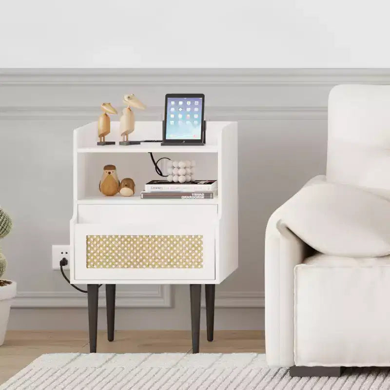 Set di 2 comodini in rattan con cassetto e ripiano aperto