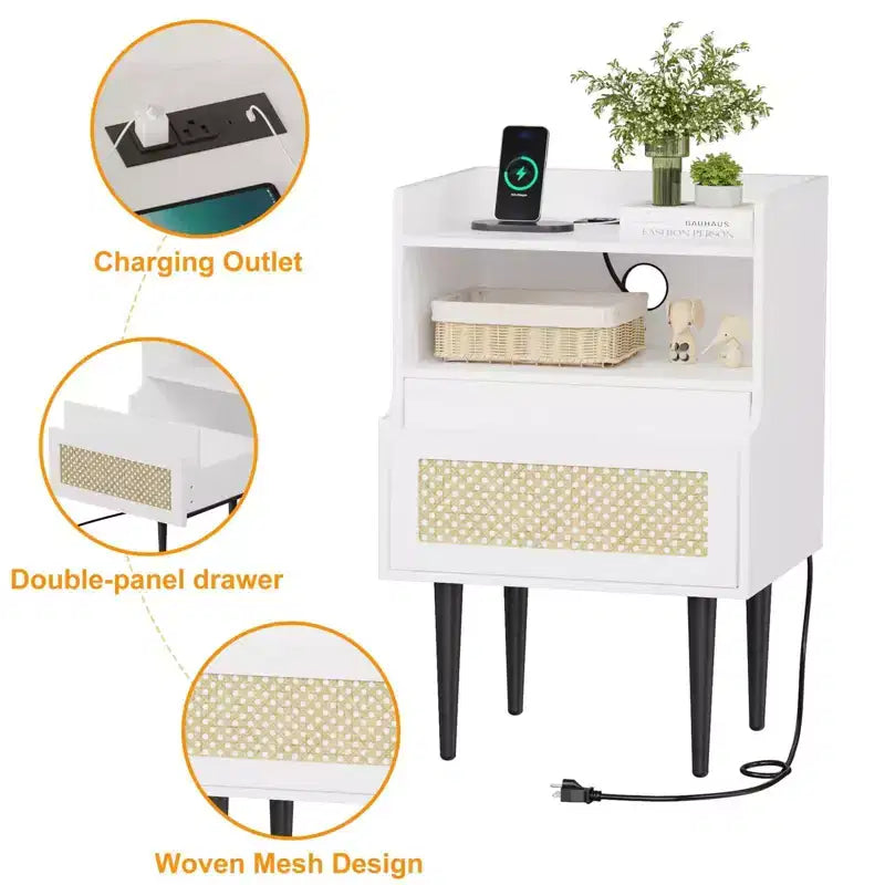 Set di 2 comodini in rattan con cassetto e ripiano aperto