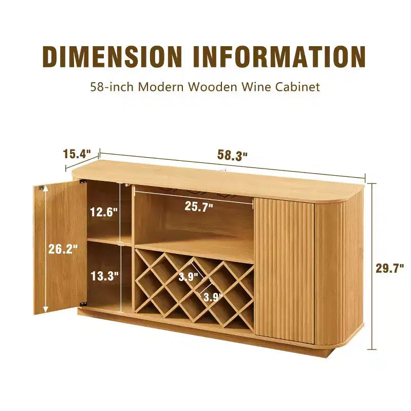 Mobile credenza a buffet moderno da 58" con ripiani regolabili, mobile contenitore con frontale ondulato per cucina o sala da pranzo