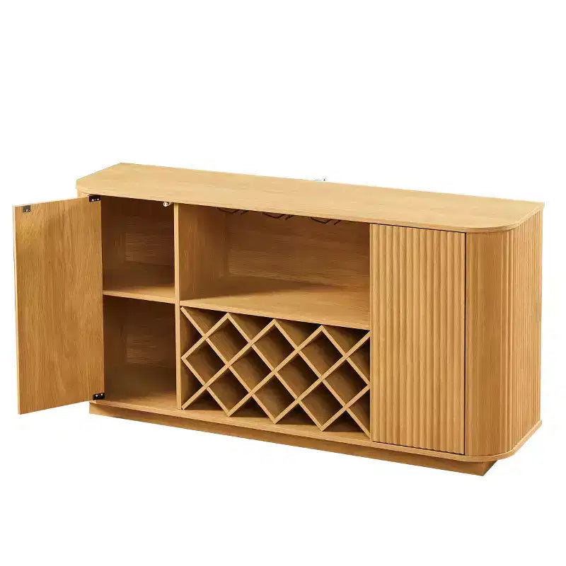 Mobile credenza a buffet moderno da 58" con ripiani regolabili, mobile contenitore con frontale ondulato per cucina o sala da pranzo