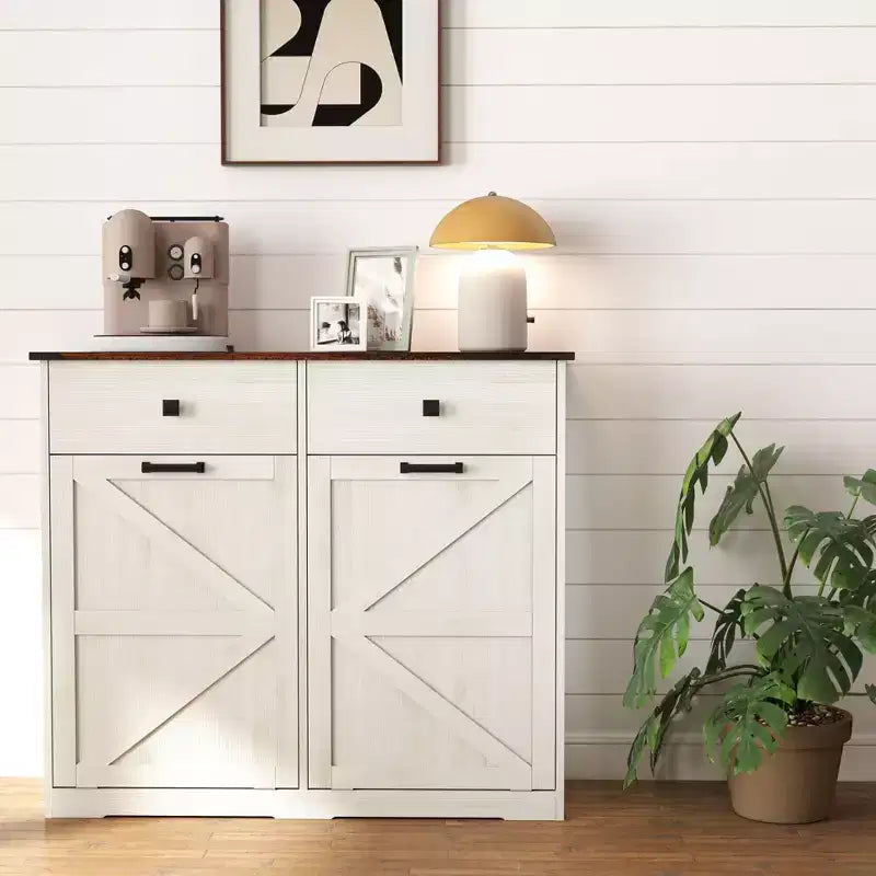 Pattumiera Doppia Inclinabile in Stile Rustico con Cassetti – Mobile Contenitore per Cucina, Camera da Letto e Sala da Pranzo