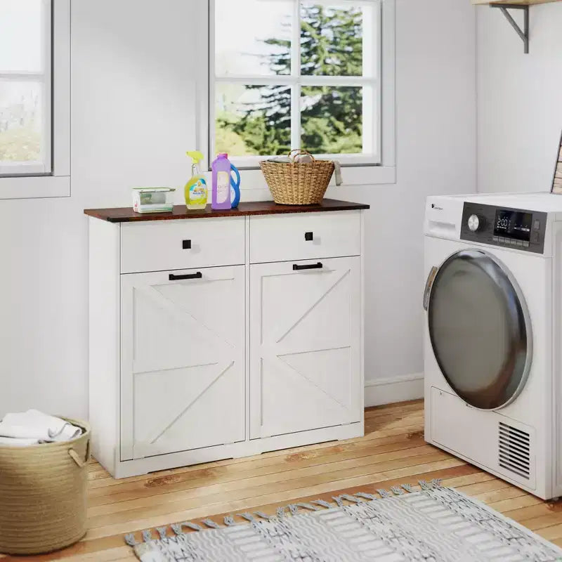 Pattumiera Doppia Inclinabile in Stile Rustico con Cassetti – Mobile Contenitore per Cucina, Camera da Letto e Sala da Pranzo