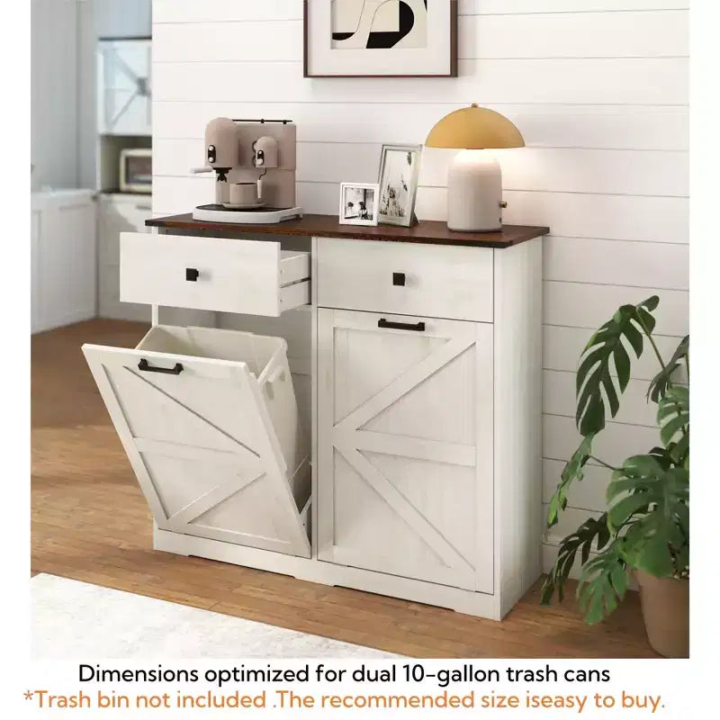 Pattumiera Doppia Inclinabile in Stile Rustico con Cassetti – Mobile Contenitore per Cucina, Camera da Letto e Sala da Pranzo