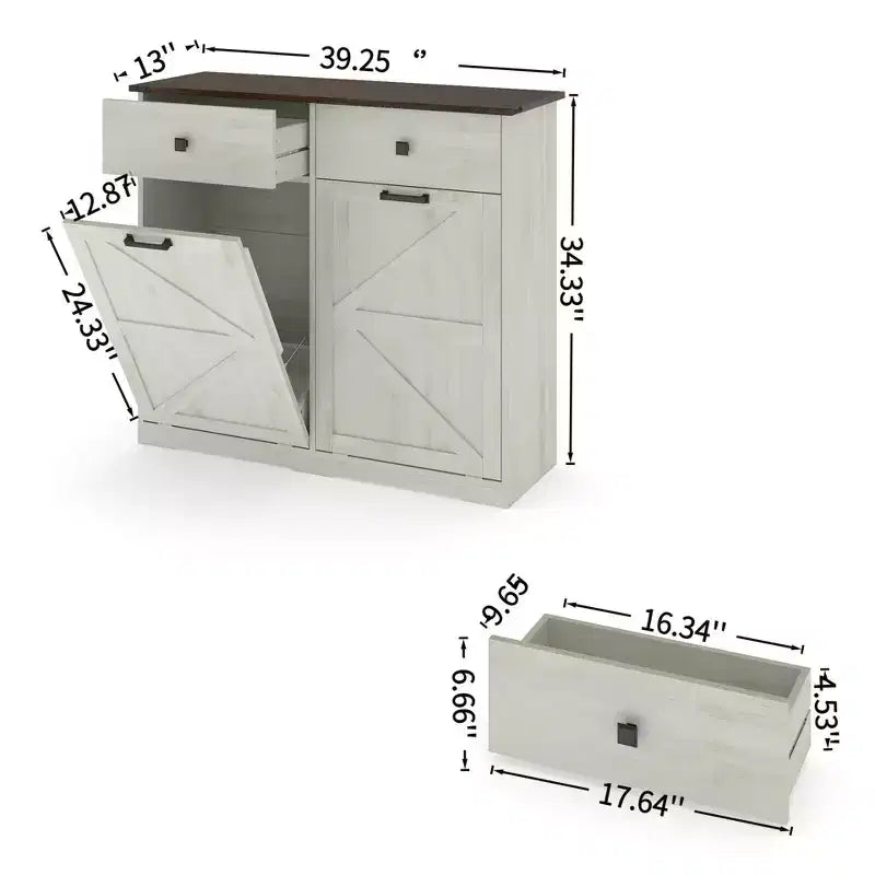 Pattumiera Doppia Inclinabile in Stile Rustico con Cassetti – Mobile Contenitore per Cucina, Camera da Letto e Sala da Pranzo