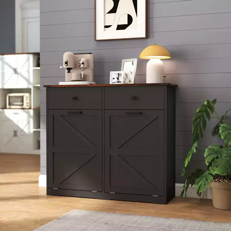 Pattumiera Doppia Inclinabile in Stile Rustico con Cassetti – Mobile Contenitore per Cucina, Camera da Letto e Sala da Pranzo
