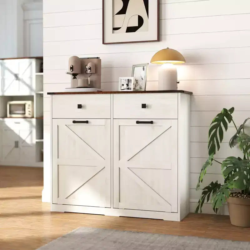 Pattumiera Doppia Inclinabile in Stile Rustico con Cassetti – Mobile Contenitore per Cucina, Camera da Letto e Sala da Pranzo