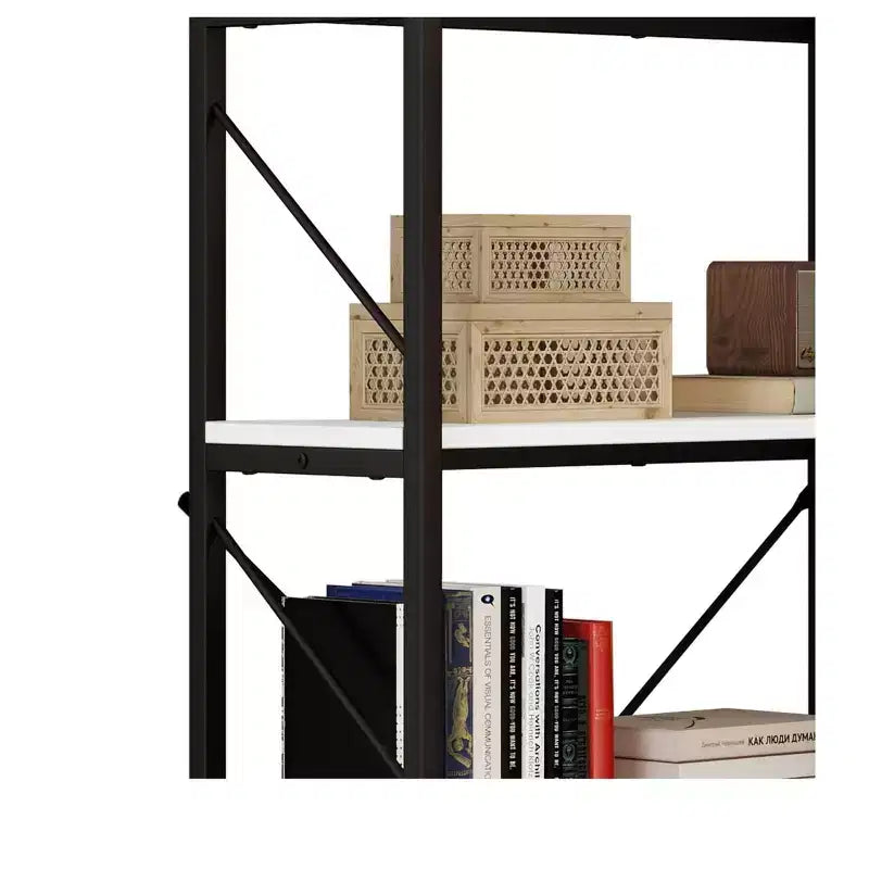 Libreria angolare a L a 5 ripiani con struttura in metallo