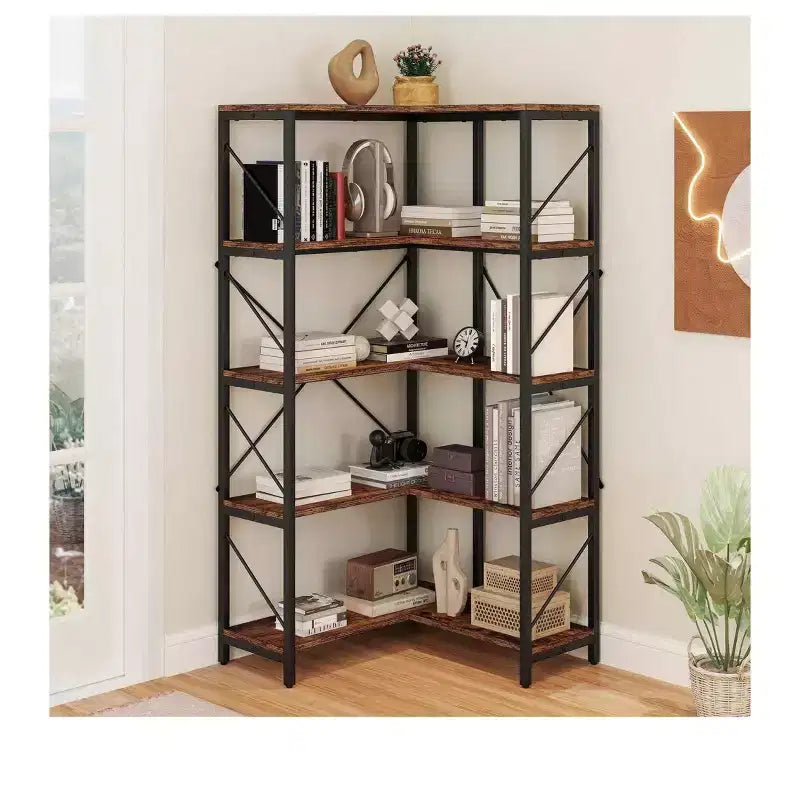 Balconera 5 Tier Bookcase Etagere Bookshelf L Shaped Corner Display Rack Storage Shelves For Bedroom, Living Room Home Office