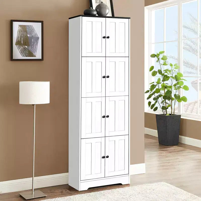 Mobiletto pensile alto con 8 ante e 4 ripiani, organizer autoportante per camera da letto, ingresso e soggiorno