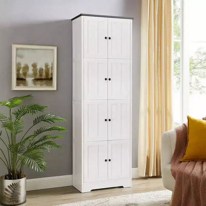 Mobiletto pensile alto con 8 ante e 4 ripiani, organizer autoportante per camera da letto, ingresso e soggiorno
