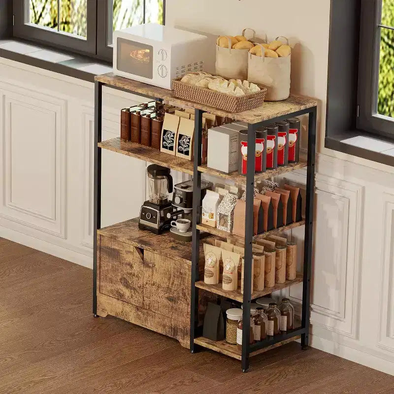 Scaffale da cucina a 5 ripiani con armadietto e mensole