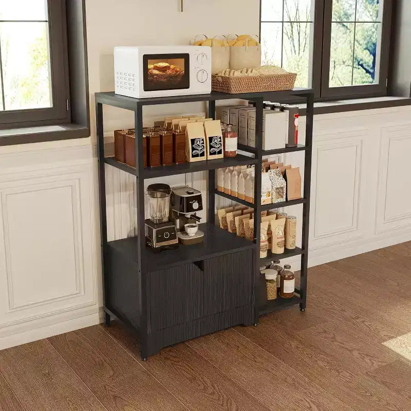 Scaffale da cucina a 5 ripiani con armadietto e mensole