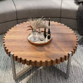 MAYEERTY 31.4 inch Modern Matural Wood Grain Handmade Drum Shaped Coffee Table with Sturdy Base Coffee Table for Living Room