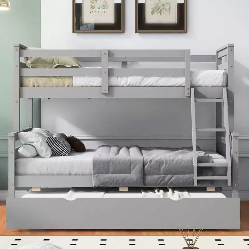 Letto a castello singolo sopra piazza con scaletta, sponde di protezione e letto estraibile singolo