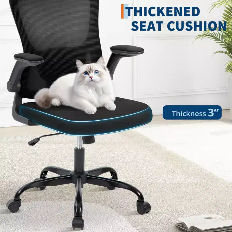 Sedia da ufficio ergonomica con schienale alto, supporto lombare regolabile, poggiatesta e braccioli ribaltabili – Nera
