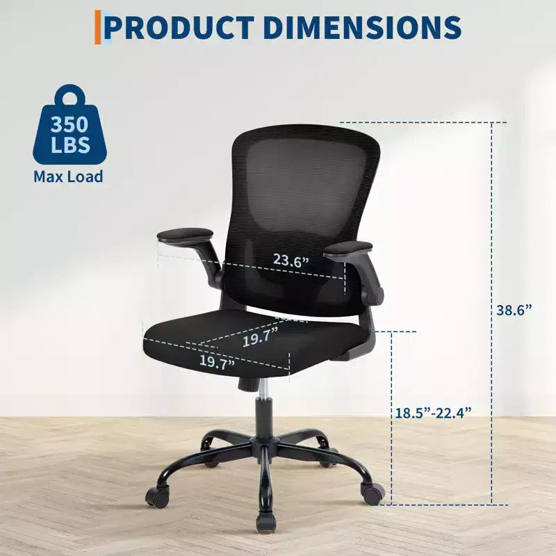 Sedia da ufficio ergonomica con schienale alto, supporto lombare regolabile, poggiatesta e braccioli ribaltabili – Nera