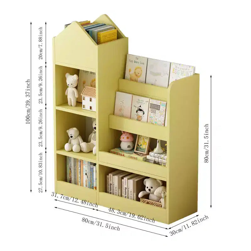 Libreria per bambini con organizer portaoggetti – 6 scomparti e 2 cesti
