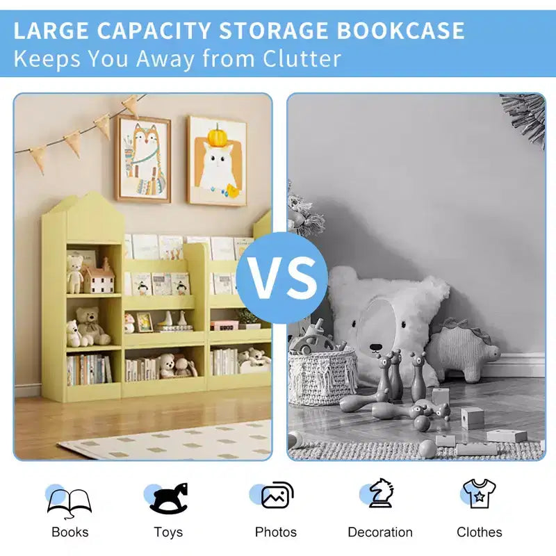 Libreria per bambini con organizer portaoggetti – 6 scomparti e 2 cesti