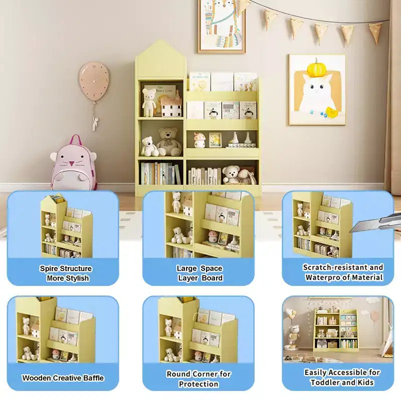 Libreria per bambini con organizer portaoggetti – 6 scomparti e 2 cesti