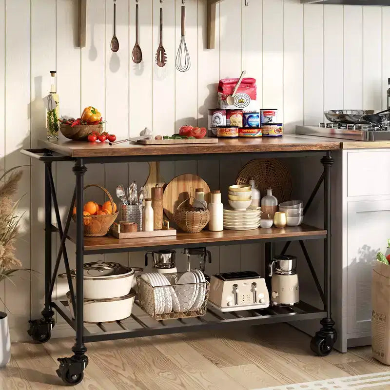 Carrello a 3 ripiani per isola cucina con ruote e rotelle bloccabili