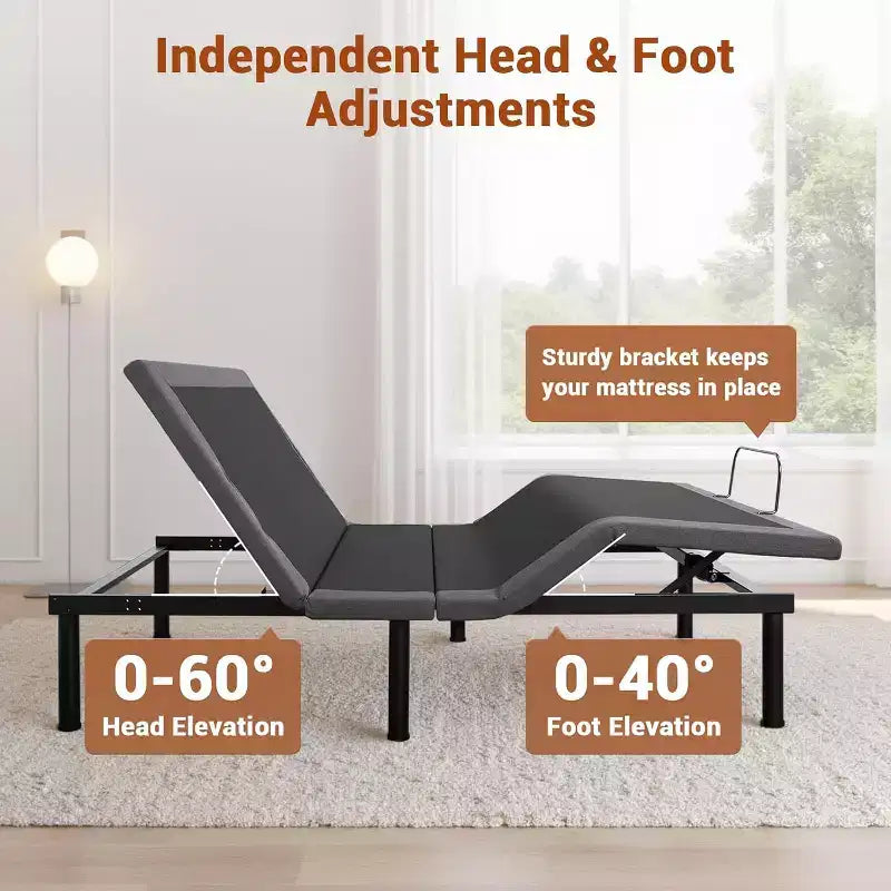 Rete per letto regolabile con inclinazione testa e piedi, porte USB, luce LED, massaggio e telecomando wireless