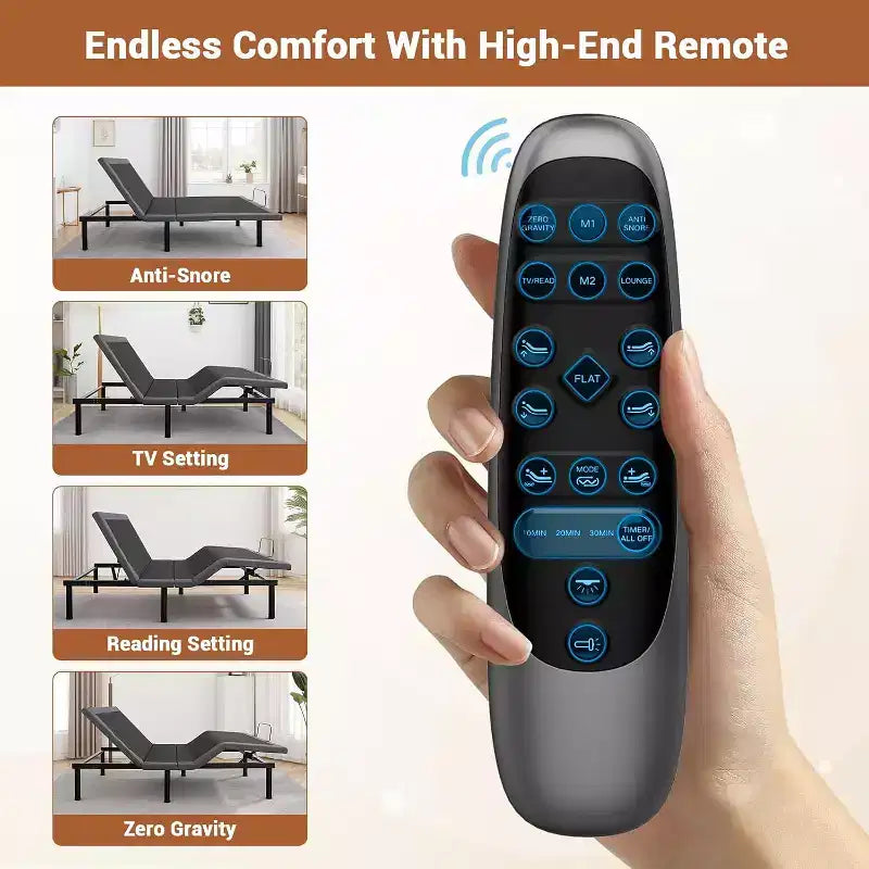 Rete per letto regolabile con inclinazione testa e piedi, porte USB, luce LED, massaggio e telecomando wireless