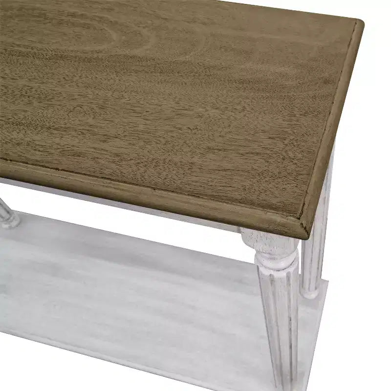 Tavolino Consolle in Legno a 2 Ripiani Stile Rustico 90 cm L x 30 cm P x 76,5 cm A