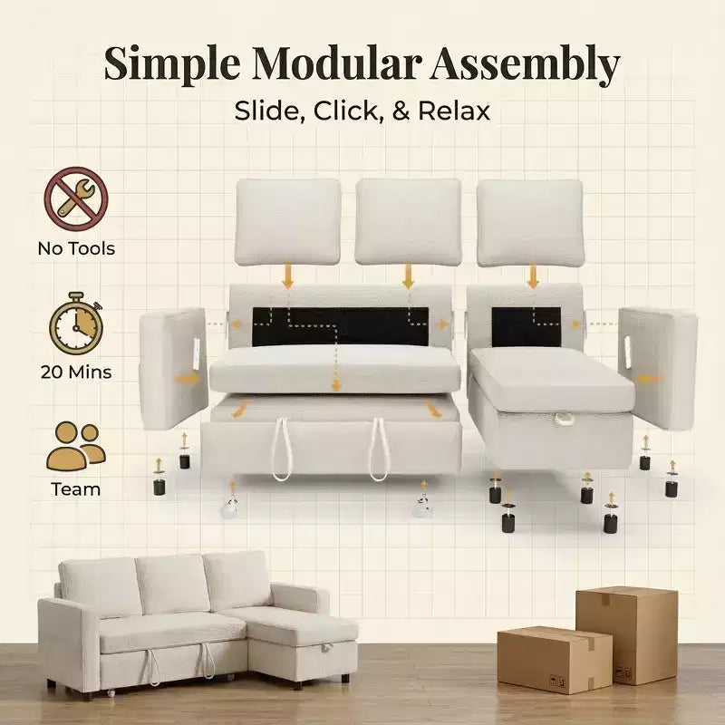 Divano letto a L da 81" con chaise longue reversibile e contenitore