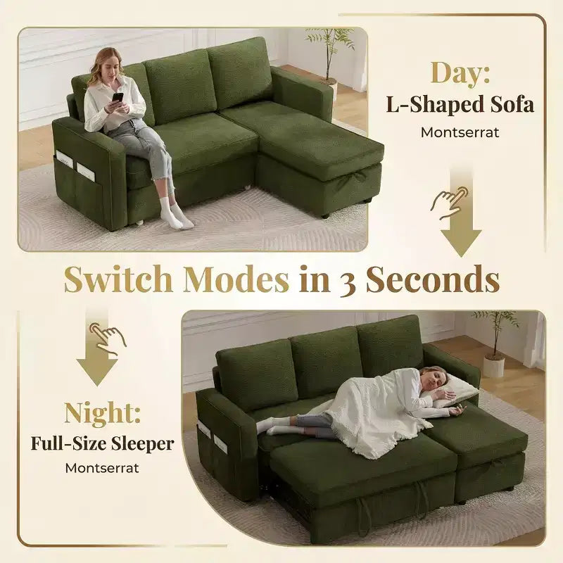 Divano letto a L da 81" con chaise longue reversibile e contenitore