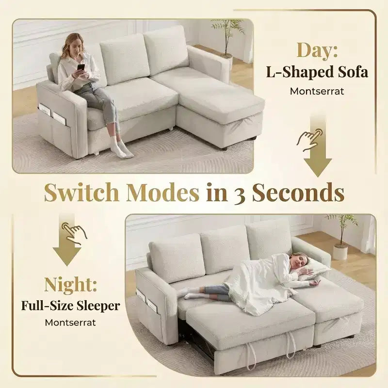 Divano letto a L da 81" con chaise longue reversibile e contenitore