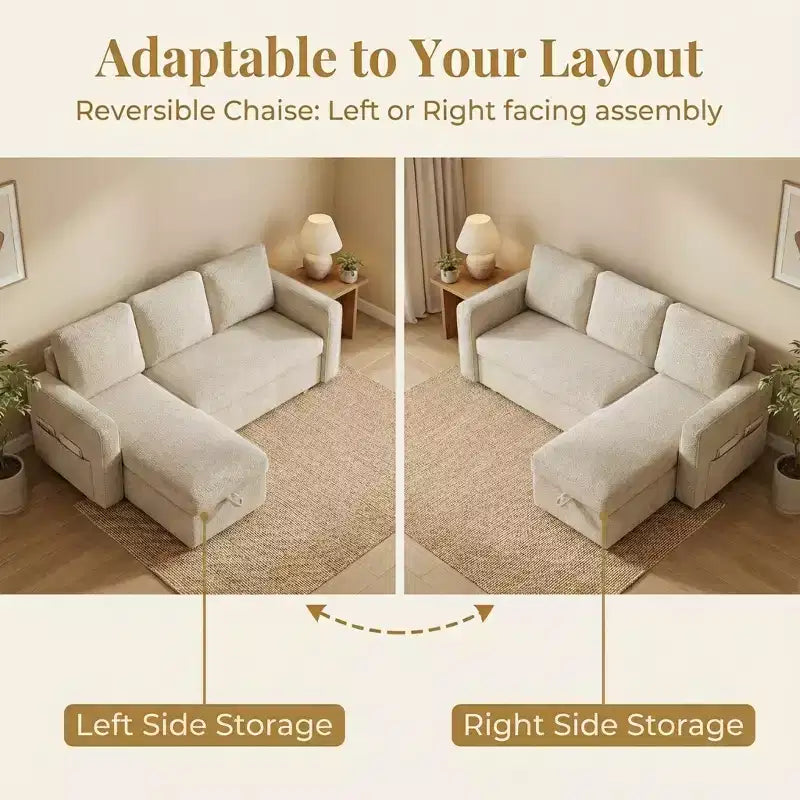Divano letto a L da 81" con chaise longue reversibile e contenitore