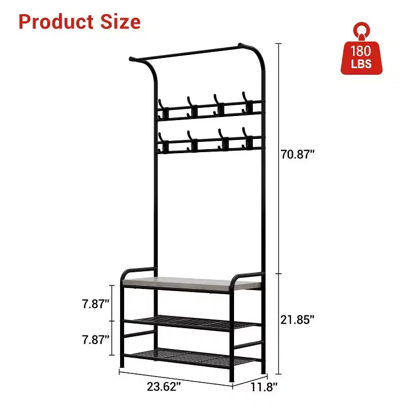 Panca ingresso 4-in-1 con appendiabiti, scarpiera, ripiano e ganci
