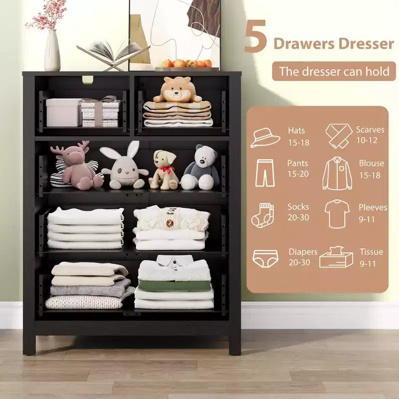 Cassettiera a 5 cassetti con organizer portaoggetti per camera da letto, soggiorno e ingresso