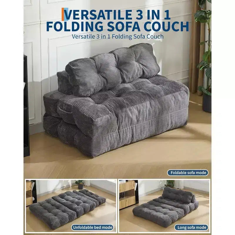 Divano letto pieghevole 3 in 1 con cuscino, Futon da pavimento in velluto a coste, Letto pieghevole in schiuma tritata per soggiorno/camera da letto