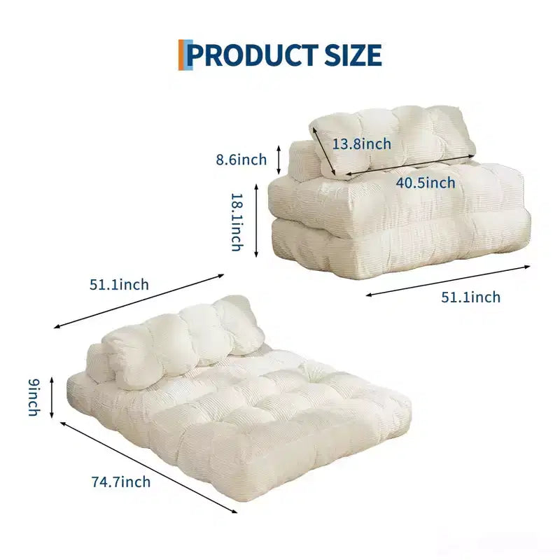 Divano letto pieghevole 3 in 1 con cuscino, Futon da pavimento in velluto a coste, Letto pieghevole in schiuma tritata per soggiorno/camera da letto