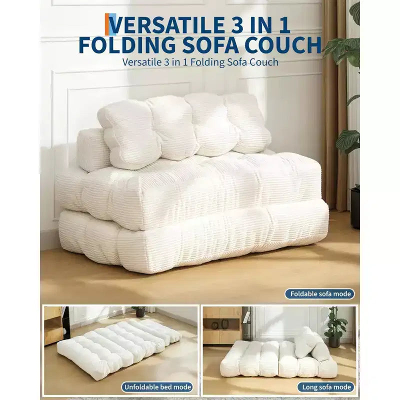Divano letto pieghevole 3 in 1 con cuscino, Futon da pavimento in velluto a coste, Letto pieghevole in schiuma tritata per soggiorno/camera da letto