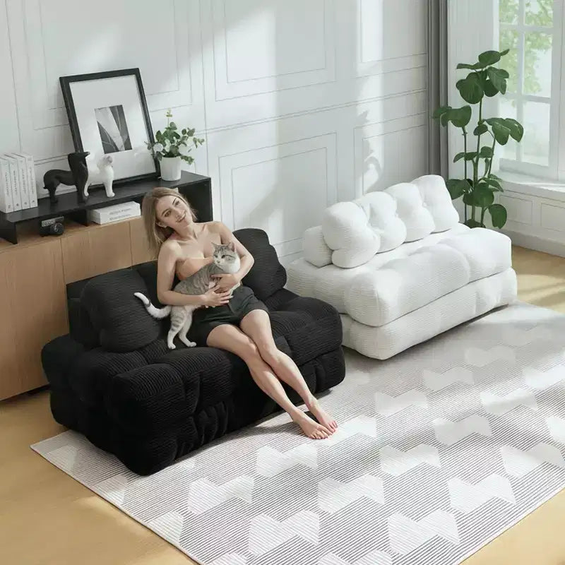 Divano letto pieghevole 3 in 1 con cuscino, Futon da pavimento in velluto a coste, Letto pieghevole in schiuma tritata per soggiorno/camera da letto