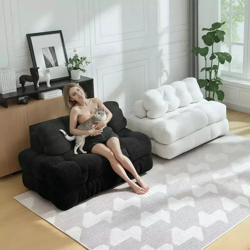 Divano letto pieghevole 3 in 1 con cuscino, Futon da pavimento in velluto a coste, Letto pieghevole in schiuma tritata per soggiorno/camera da letto
