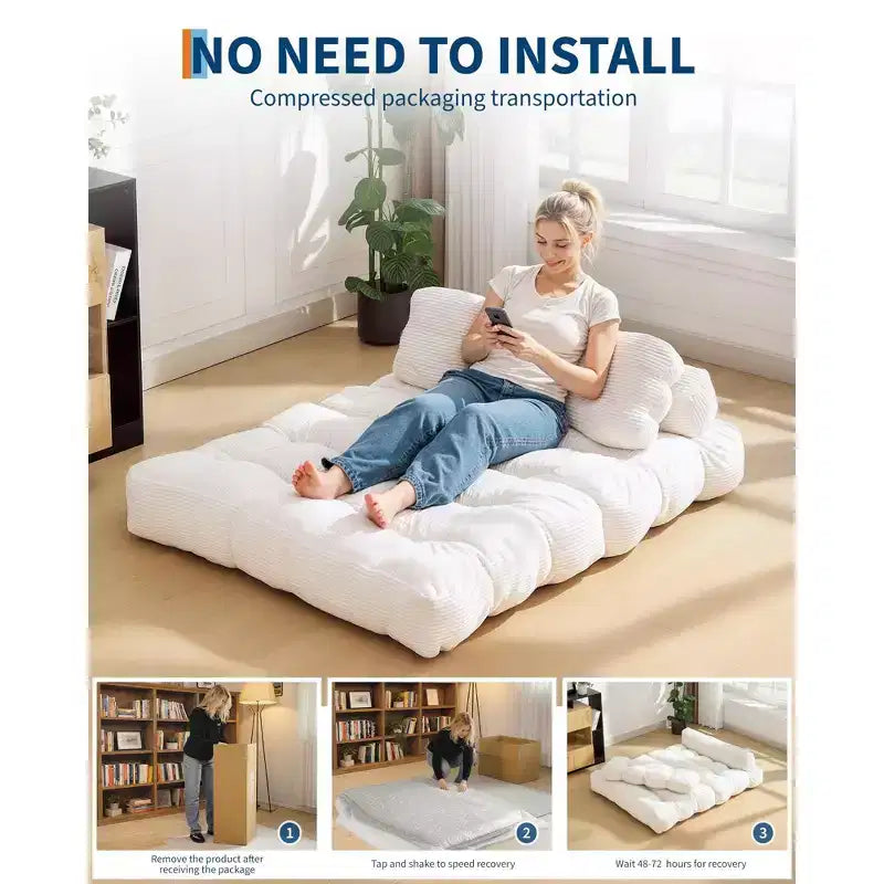 Divano letto pieghevole 3 in 1 con cuscino, Futon da pavimento in velluto a coste, Letto pieghevole in schiuma tritata per soggiorno/camera da letto