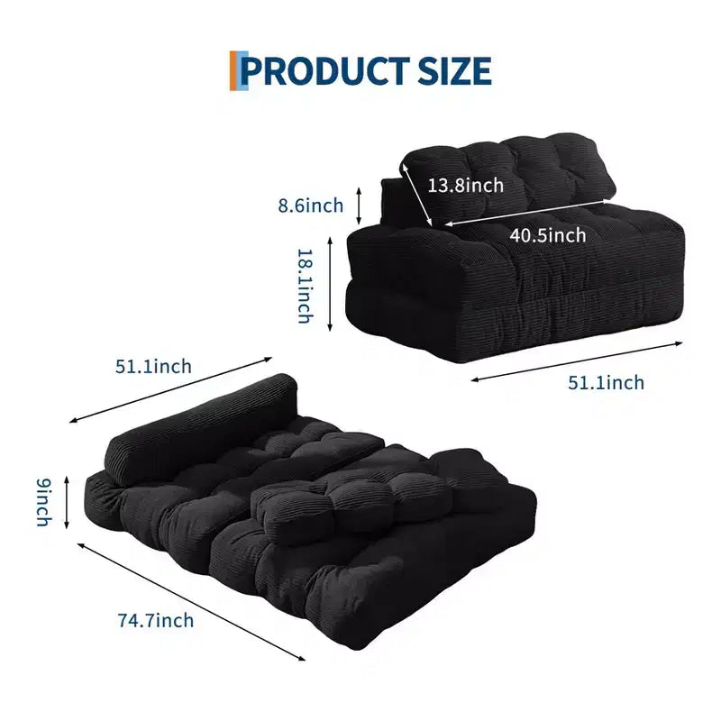 Divano letto pieghevole 3 in 1 con cuscino, Futon da pavimento in velluto a coste, Letto pieghevole in schiuma tritata per soggiorno/camera da letto