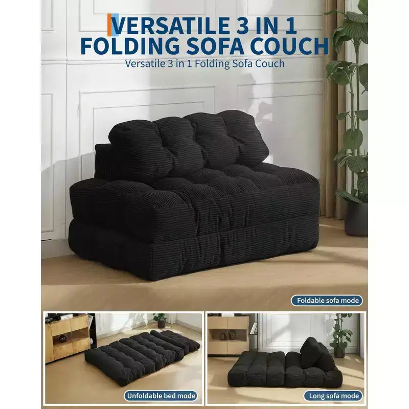 Divano letto pieghevole 3 in 1 con cuscino, Futon da pavimento in velluto a coste, Letto pieghevole in schiuma tritata per soggiorno/camera da letto